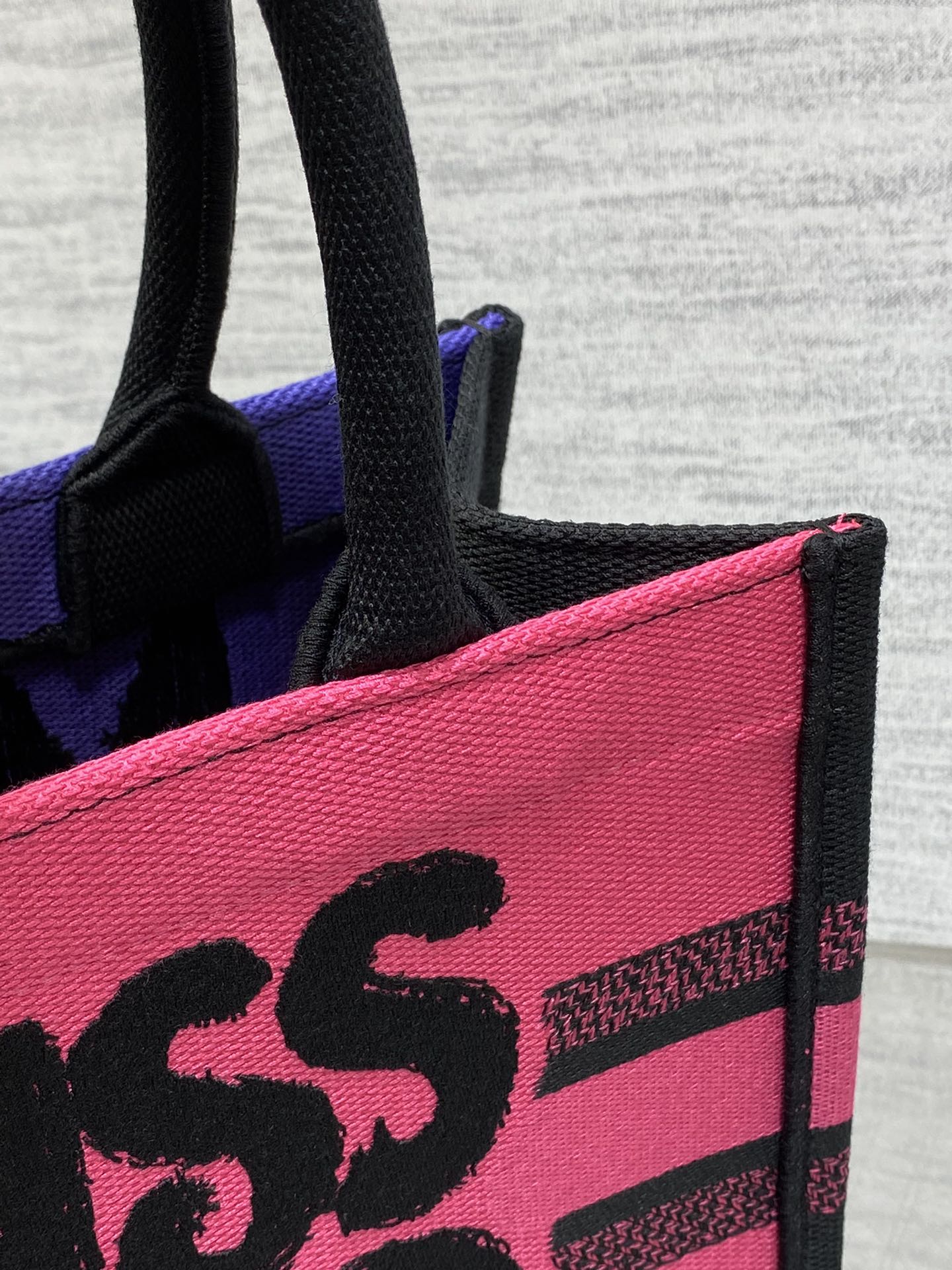 Small Dior Book Tote Bag Two-Tone Fuchsia and Purple Miss Dior Graffiti Embroidery